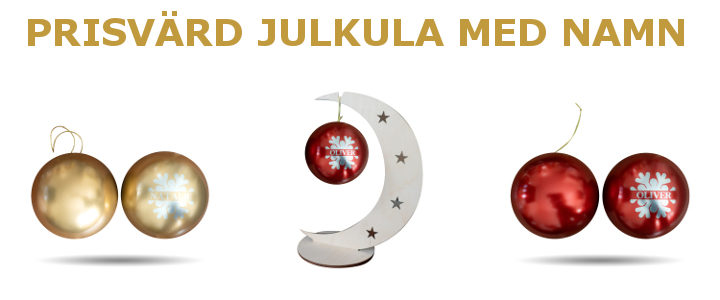Julkula med namn - Röd eller guld - Billig personlig julgranskula