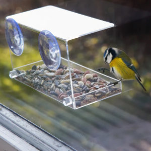 Fågelmatare på fönstret - Så ser den ut från insidan