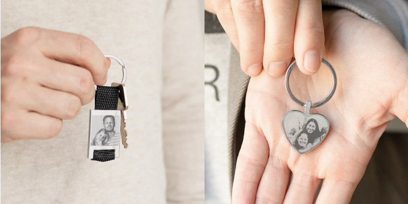 Födelsedagspresent - Personlig nyckelring där foto blir graverat