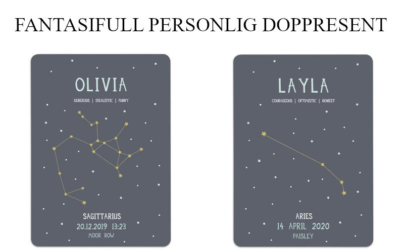 Fantasifull första julklapp till bebis - Egen födelseposter med stjärnbild